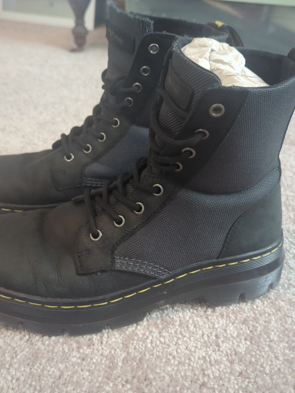 Dr. Martens Black and Yellow Stitch Lace-Up Combat Boots
